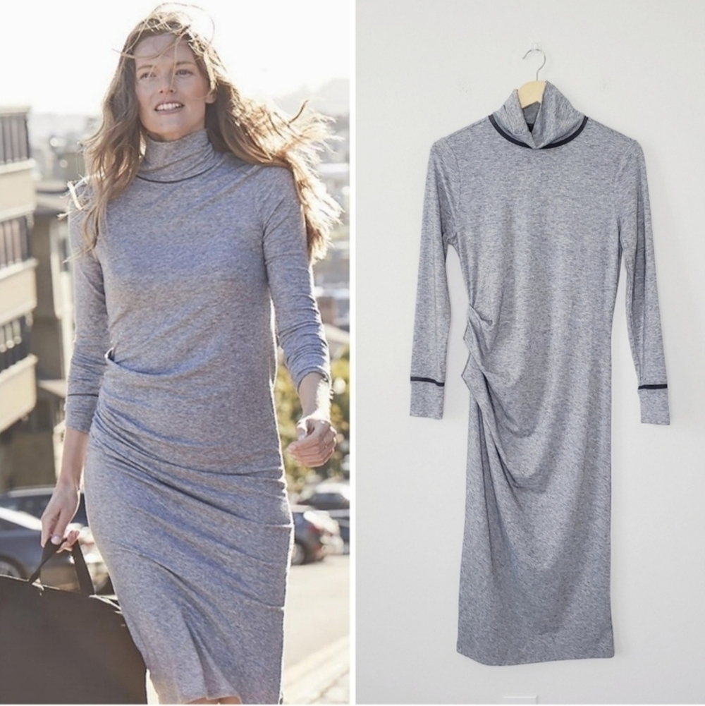 NWT Athleta Grey Turtleneck Ruched Midi Dress SP